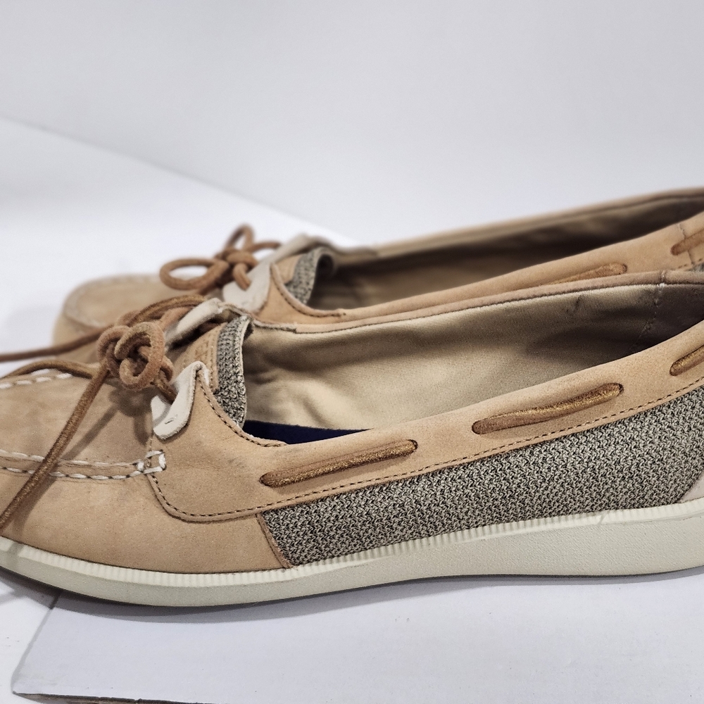 Sperry Women's Oasis Loft Leather/Linen Boat Shoe Size 9 Like New